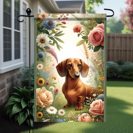 Starlit Patio Spring Summer Dachshund Garden Flag Floral Flower Daisy Dog Seasonal Garden Flag 12x18 Inch Double Sided Decoration Yard Small Flag For Outside Holiday Seasonal Outdoor Banner