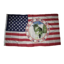 Trade Winds 3x5 USA America One Wolf Indian Native American Flag 3'x5' Knitted Grommets Premium Fade Resistant