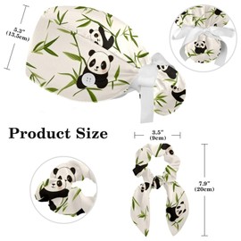 Women's Bouffant Working Cap Panda Pattern Scrub Caps Nurse Hat Surgical Cap with Button and Sweatband