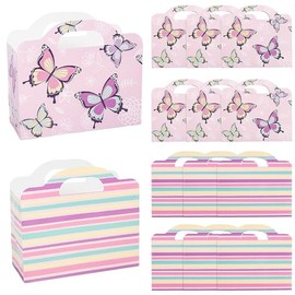 Fun Express Large Butterfly & Pastel Stripe Cardstock Gift Bags with Cutout Handles - 12 Pc