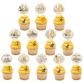 48Pcs Bear Themed Cupcake Toppers,Classic Winnie Stuff for Baby Shower/First Birthday Party Decorations