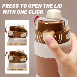 pluseight Insulated Water Bottle 800ml (27oz) with Straw and Lid Stainless Steel Sports Water Bottles, Leak Proof, Flip Lid, Carry Handle for Gym, Travel, Sports (Beige)