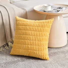 FDTERN Set of 4 Cushion Covers, 40 x 40 cm, Yellow Green, Fluffy Corduroy Cushion Covers, Decorative Cushion Cover, Sofa Cushion, Decorative Cushion, Spring, Summer Decoration for Sofa, Bedroom,
