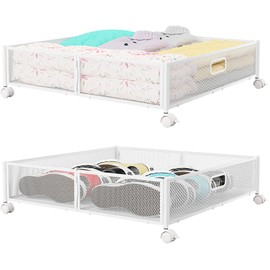 Under Bed Storage Containers with Wheels - Shoe Storage Organizer Drawer, Tool-free Assembly Metal Underbed Storage Containers for Bedroom Clothes, Shoes, Blankets - 2Pack