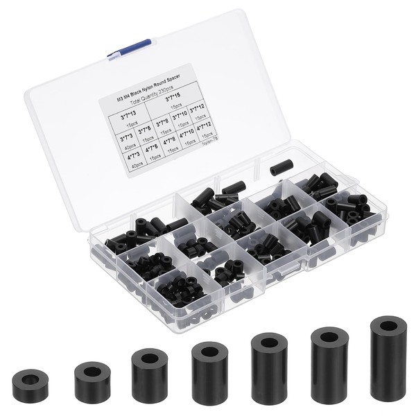 PATIKIL M3 M4 Nylon Spacer, 230Pcs Round Standoff Spacers Non-Threaded