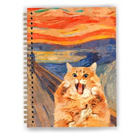 GDJIEGBC Funny Orange Cat Notebook, Cats Lover Mom Dad Gifts, Abstract Retro Modern 19th Century Screaming Kitten Journal, Cat Office Supplies, Spiral Notebook Journal 5.5x8.3