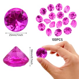 LYHLYA Pack of 100 Gemstones for Children, Acrylic Diamonds, 25 mm, Decorative Diamonds, Acrylic Gemstones, Fake Gemstones for Vase Fillers, Wedding Vases, Table Decoration, Party (Fuchsia)