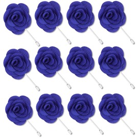 12Pack-Dark Blue Flower Lapel Pins Stick Brooch, Handmade Camellia Flower Boutonniere for Men Women Suit Wedding Party