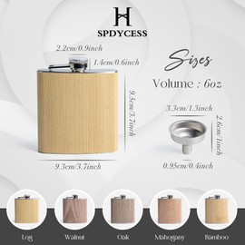 SPDYCESS Stainless Steel Hip Flask Wooden 6 oz Men's Hip Flask with Funnel Portable Hip Flask from Alcohol Gift for Hiking Climbing Fishing