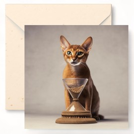 FallingInSand Adorable Abyssinian Cat Greeting Card Set - 5-Pack 5.7" Cards for Holidays & Birthdays, with Enchanting Sand Art Videos & Envelopes (Cat 01)