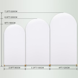 (7.2FT, 6.6FT, 6FT) Wedding Arch Cover Set of 3 White Spandex Fitted Arch Cover for Round Top Chiara Backdrop Stand Covers for Birthday Party Banquet Photo Background Decoration