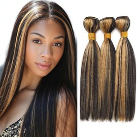 BilltiiWW Ombre P1B27 Highlights Human Hair Straight Bundles Black and Blonde Straight Bundles Human Hair Brazilian Soft and Silky for Black Women 10 10 10 Inch