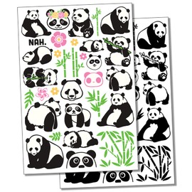 Giant Panda Bear Bamboo Temporary Tattoo Water Resistant Fake Body Art Set Collection - Color (One Sheet)