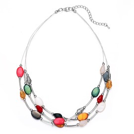BULINLIN Crystal Layered Statement Necklace for Women, Shell Choker Necklace with Chunky Silver Metal Fashion Jewelry Gifts for Her（Colorful）