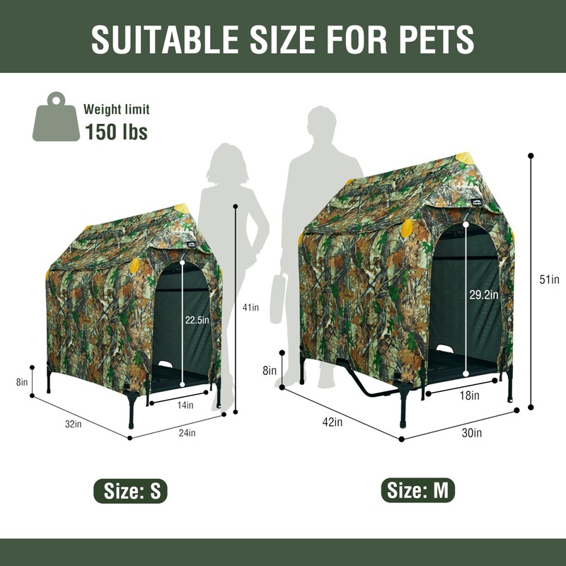 Privacy Outdoor Dog House & Elevated Bed 2-in-1, UPF50+ Sun