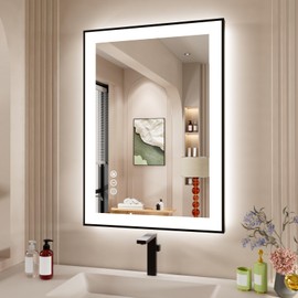 ISTRIPMF 20x28 Inch LED Bathroom Mirror with Black Frame, Backlit and Front Lighted Bathroom Mirrors for Wall, Anti-Fog, Dimmable, Memory, Shatterproof, LED Vanity Mirror for Bathroom