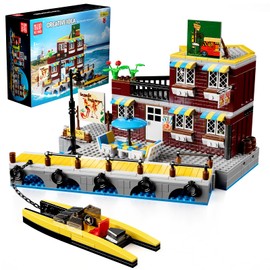 Mould King Seaside Restaurant Toy Building Set, Harbor House Model with Rescue Ship, Fisherman's Wharf Hotel Block Kits, Display Model Kit for Boys and Girls Age 8+ and Adults (989 Pieces) 10143