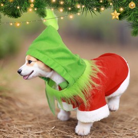Christmas Dog Costume Furry Santa Outfit Red Green Hoodie Shirt with Hat Puppy Pet Santa Claus Clothes Christmas Cosplay Costume for Small Medium Large Dogs
