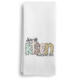 Qeheb Easter He is Risen Christian Kitchen Towels, Bible Scriptures Decorative Kitchen Towel, Easter Bunny Bathroom Decor, Christian Bible Verse Hand Dish Tea Towels for Bathroom 16X24In