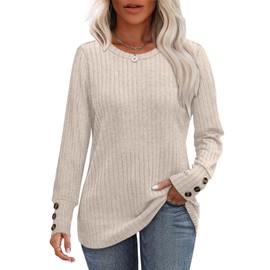 Womens Fall Fashion 2025 Trendy Long Sleeve Shirts Plus Size Sweaters with Buttons Tunics or Tops to Wear with Leggings Women's Clothing Khaki M