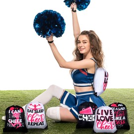 Eccliy 10 Pcs Cheerleaders Drawstring Backpack Bulk Cheer Drawstring Gym Bags Eat Sleep Cheer Gift Bags for Youth Sport Team(Novelty Pattern)