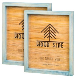 Blue Wooden Picture Frames 8.5x11 Set of 2 - Natural Rustic Solid Wood Real Glass, Certificate Diploma Wall Mount and Tabletop Display