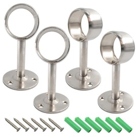 AUXBC 2PCS 1-1/4 Inch Curtain Rod Holder Bracket, Ceiling Mount Wall Mounted Shower Curtain Rod Holder, Stainless Steel Closet Rod Rail Bracket Flange Rod Holder, Brushed