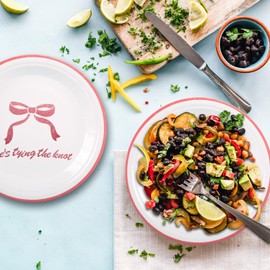 Pandecor 50pcs She's Tying The Knot 7 inches Paper Plates Bridal Shower Party Supplies,Pink Bow Bachelorette Themed Party Decorations (50 pieces plates)