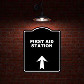 FIRST AID STATION Black Sign Arrow Up Aluminum Composite Sign 8.5 x 10 inches