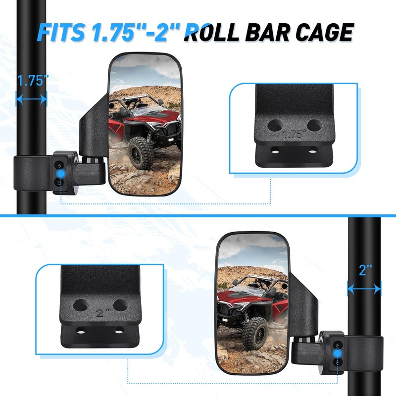 Nilight UTV Side Mirrors Offroad Rear View Mirror Universal Fits