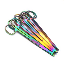 OdontoMed2011 Set Of 5 Multi Titanium Color Rainbow Operating Scissor Sharp/Blunt 5.5" Curved Stainless Steel Rainbow Color Scissor ODM