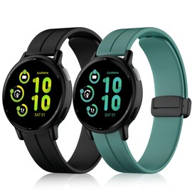 Huadea 2 Pack 20mm Silicone Watch Band Compatible with Garmin Venu/Venu Sq/Garmin Vivoactive 3/Venu 2 Plus/Venu sq 2 Magnetic Clasp Strap Sport Replacement Bands for Forerunner 645/55/245 Music