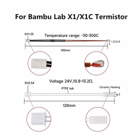 24V 48W Ceramic Heater Thermistor Kit High Temperature Sensor with 1pcs Fixing Clip and Thermal Conductive Silicone Grease Compatible with Bambu X1 X1-C Thermistor Hotend (for X1/X1-Carbon)