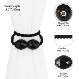 Porlau - Juego de 2 alzapaños magnéticos fuertes para cortinas, diseño de alzapaños decorativos para exteriores, color negro