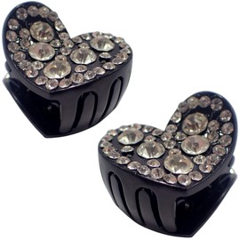 Topkids Accessories 2pc Rhinestone Heart Claw Clips for Women and Girls, Hair Clips Women, Hair Accessories for Women, Black Hair Clips, Small Claw Clips, Hair Claw Clip (Silver)