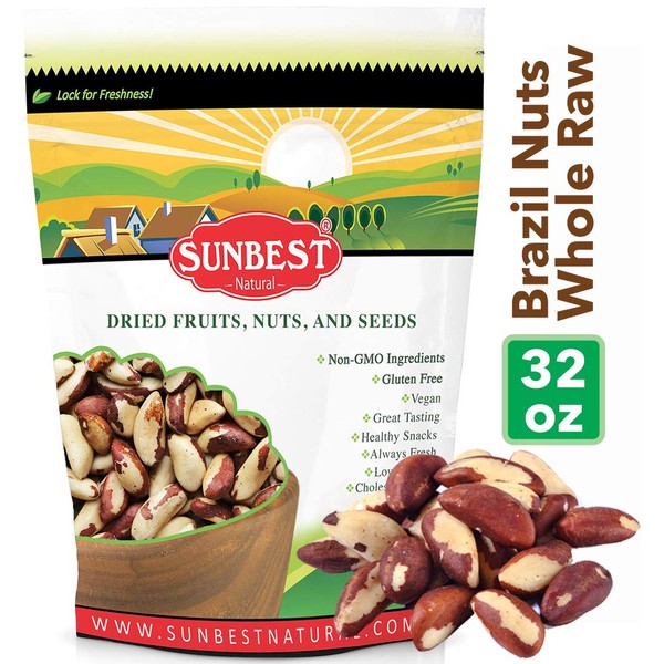 SUNBEST Whole, Raw, Shelled Brazil Nuts in Resealable Bag … (2 Lb)