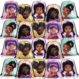 18 Pieces Black Girl Kids Party Favor Drawstring Bags African American Drawstring Backpack Gift Bags Party Supplies for Kids(Classic Style)