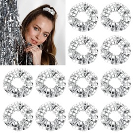 CIEHER 12 Pack Disco Hair Scrunchies Disco Accessories Metallic Silver Hair Accessories for 80s 90s Disco Bday Decor Bachelorette New Year - Silver