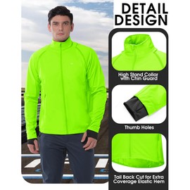 33,000ft Men's Cycling Jacket, Waterproof, Breathable, UV Protection, Lightweight Cycling Vest with Removable Sleeves, Reflective Rain Jacket, Running Jacket, Packable Jacket for Men, Green