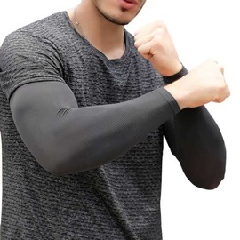 happylaladream Men's Arm Cover, Cooling Sensation, Large Size, Long Size, Arm Sleeve, Arm Guard, Arm Cover, Anti-Slip, Sweat Absorbent, Quick Drying, Sun Protection, Outdoor, Sports, Summer, UV Protection, Exercise, Unisex, Recommended Sizes S - XXL, gra