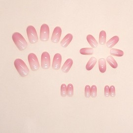 Almond Press on Nails for Women - Reusable Fake Nails with Gel Polish, Short Natural Nail Tips (24 pcs) Lasts 7 Days for Daily & Party (Blush Syrup Gradient, Medium)