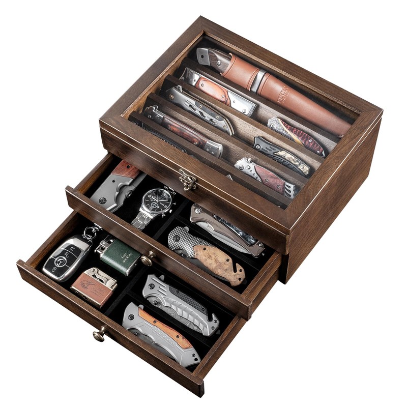 Knife Display Case, Knife Collection Display Holder with Glass Lid,