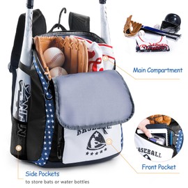 VIGEGARI VIGEGARI Kids Baseball Bag for Boys 8-12 - Baseball Backpack for Boys 5-8 - Girls Softball Bag - Youth Baseball Bag for T-Ball, Softball Equipment, Baseball Gear, Bat Bag for Boys, Girls