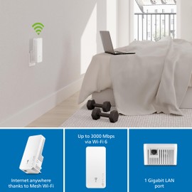 devolo WiFi 6 Repeater 3000, WiFi booster - up to 3000 Mbps, Mesh WiFi 6 adapter, 1x Gigabit LAN, WiFi Access Point, WiFi Repeater, WiFi for home, white