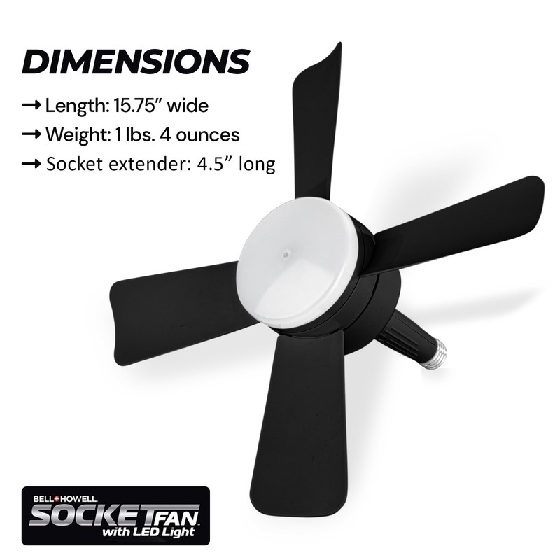 Bell+Howell Socket Breeze Deluxe, Small Ceiling Fan with LED Light