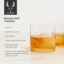 Viski Element Tumblers, Rocks glass, Modern Minimalist Old Fashioned Cocktail Glasses, Ultra Fine Crystal 13.5 Oz Set of 2