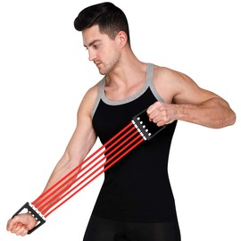 HealthAndYoga Chest Developer Exerciser - Variable Strength Builder - Includes Extra Resistance Band Upto 5 Resistance Bands - Durable and Non-Slip (Red)