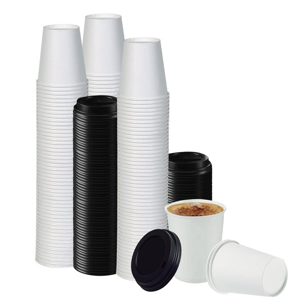 Smygoods White Paper Hot Cups, 12oz, Paper Hot Cups with Lids, Coffee Cups, & Tea Cups, 50 Pack