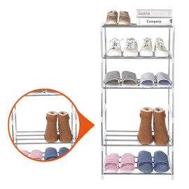 Fouews Small Shoe Rack, Narrow Stackable Shoe Shelf Organizer for Entryway, Doorway and Bedroom Closet (3-Tier, White)
