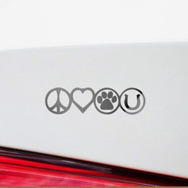 Decal Stickers of Peace Love Dogs & Horses (Metallic Silver) (Set of 2) Premium Waterproof Vinyl Decal Stickers for Laptop Phone Accessory Helmet Car Window Mug Tuber Cup Door Wall - ANDstic525280SI